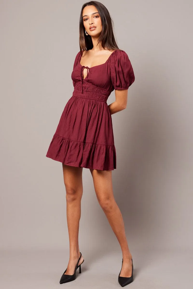 Red Fit And Flare Dress Puff Sleeve Mini sold by Ally Fashion product image thumbnail 2