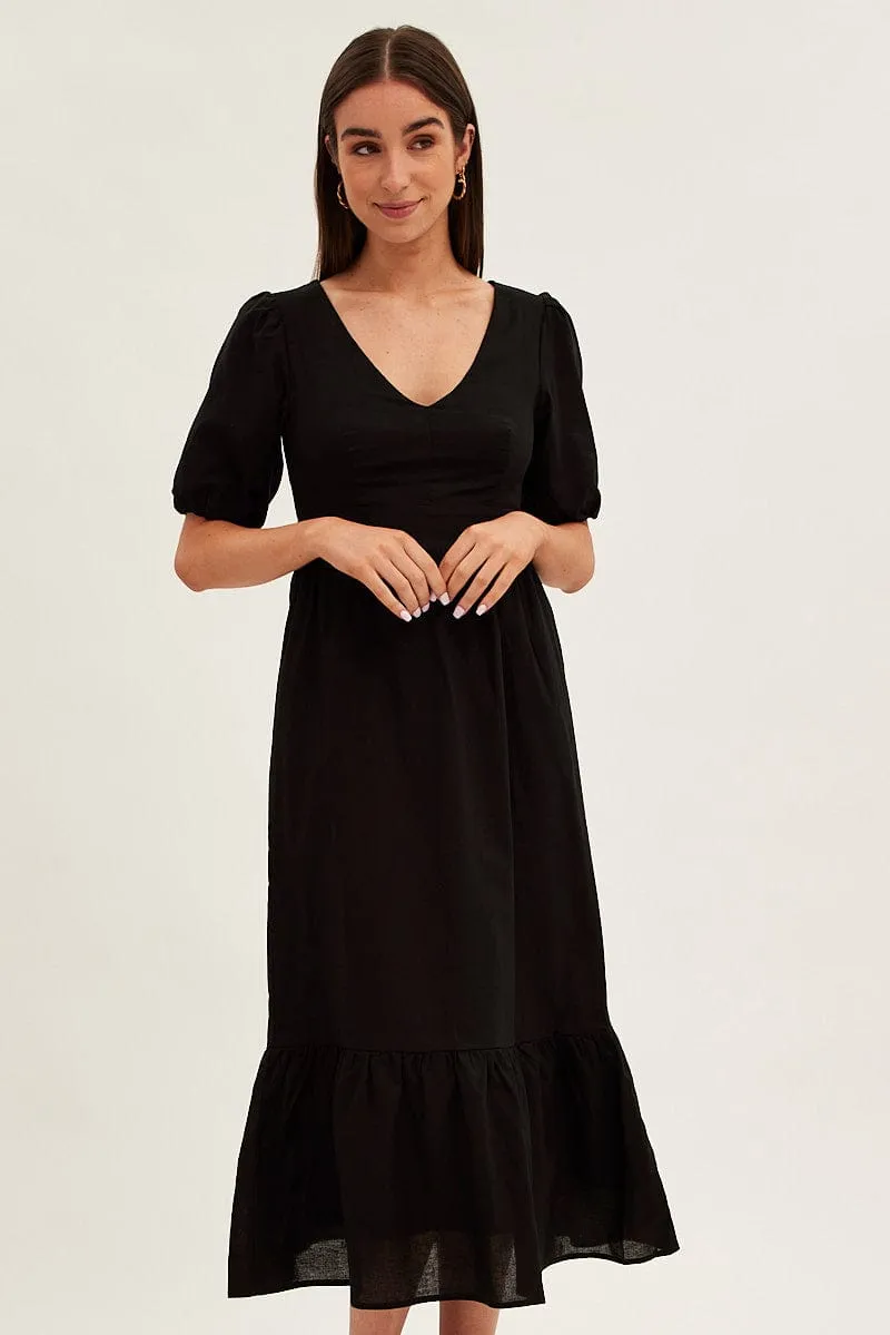 Black Maxi Dress V-Neck Short Sleeve Cotton Blend sold by Ally Fashion product image thumbnail 2