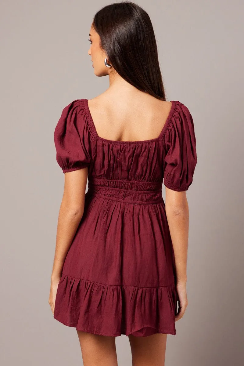 Red Fit And Flare Dress Puff Sleeve Mini sold by Ally Fashion product image thumbnail 5