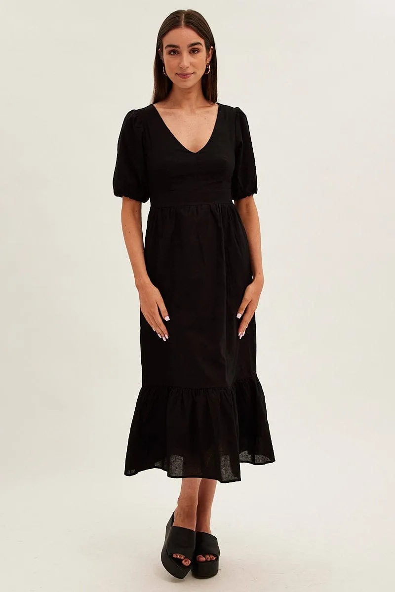 Black Maxi Dress V-Neck Short Sleeve Cotton Blend sold by Ally Fashion product image thumbnail 3