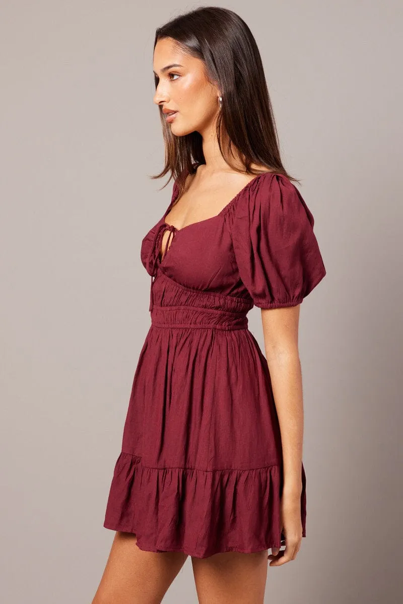 Red Fit And Flare Dress Puff Sleeve Mini sold by Ally Fashion product image thumbnail 4