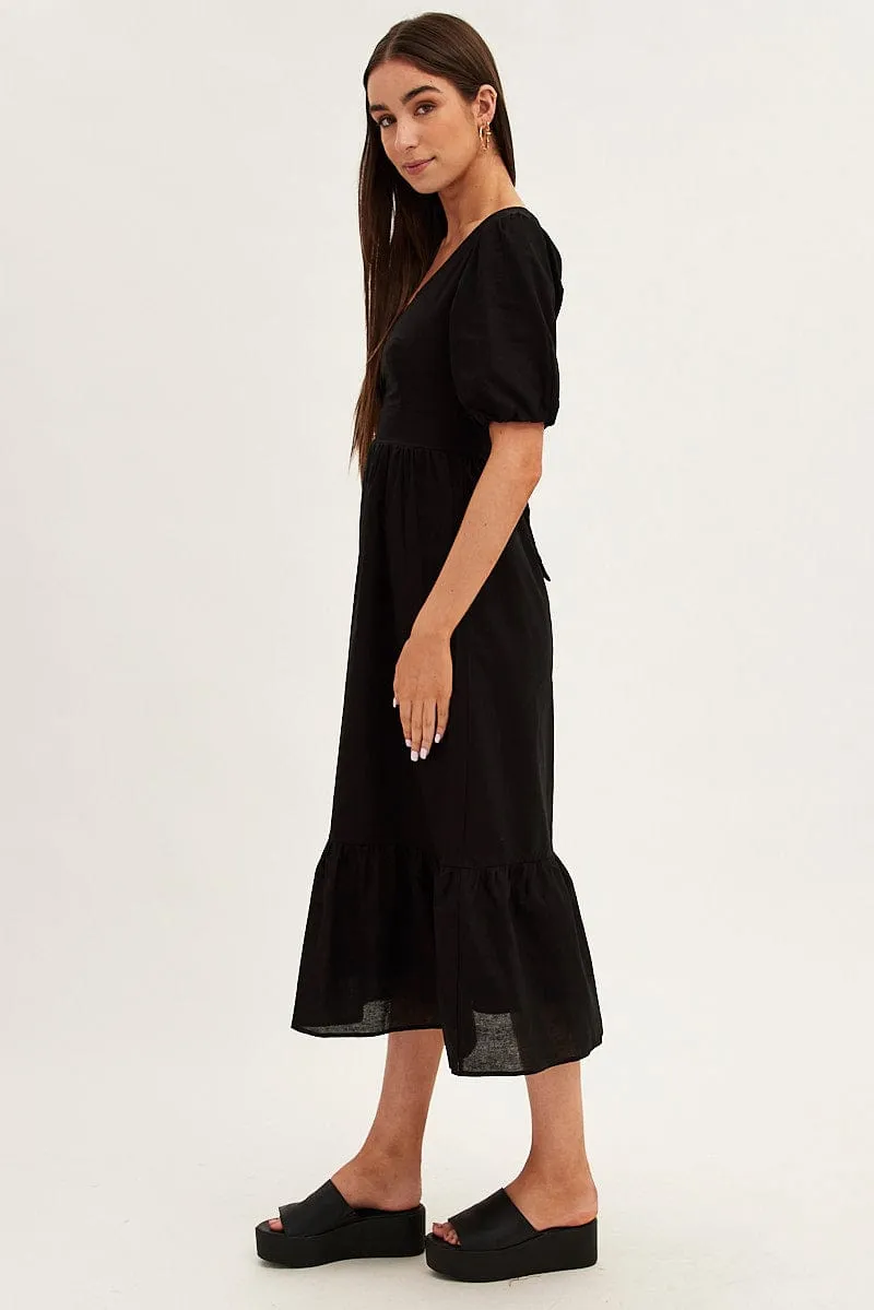 Black Maxi Dress V-Neck Short Sleeve Cotton Blend sold by Ally Fashion product image thumbnail 4