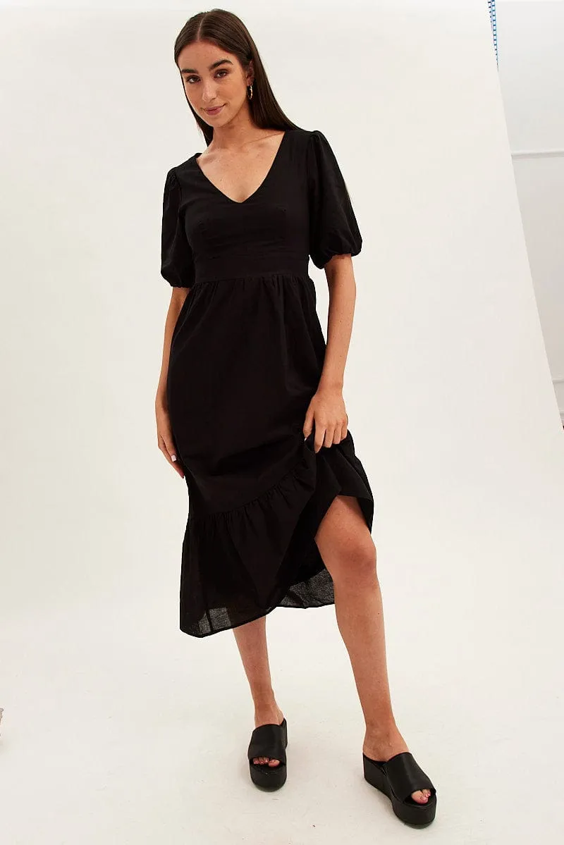 Black Maxi Dress V-Neck Short Sleeve Cotton Blend sold by Ally Fashion