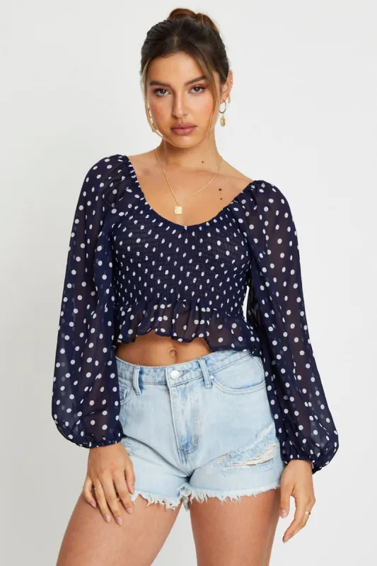 Polka Dot Crop Top Long Sleeve sold by Ally Fashion