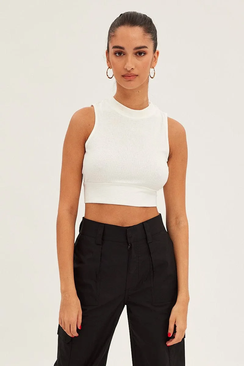 White Rib Jersey Cropped Top sold by Ally Fashion product image thumbnail 3