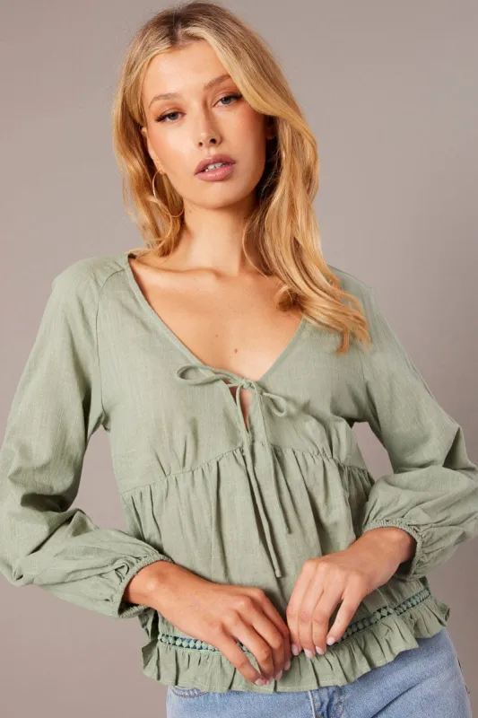 Green Smock Top Long Sleeve sold by Ally Fashion