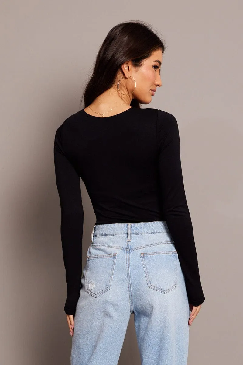 Black Bodysuit Long Sleeve Crew Neck Seamless sold by Ally Fashion product image thumbnail 4