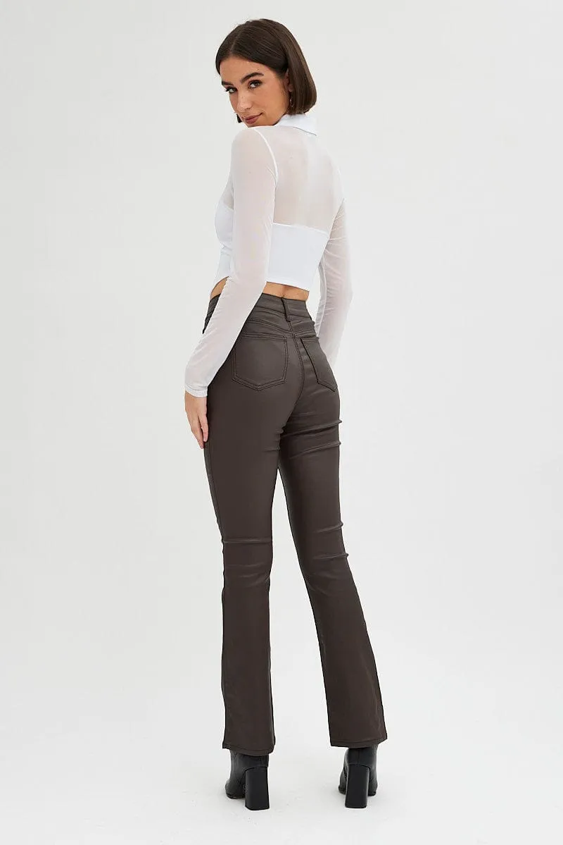 Brown Flare Denim Jeans Coated High rise sold by Ally Fashion product image thumbnail 5