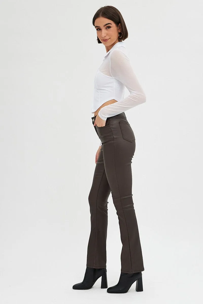 Brown Flare Denim Jeans Coated High rise sold by Ally Fashion product image thumbnail 4