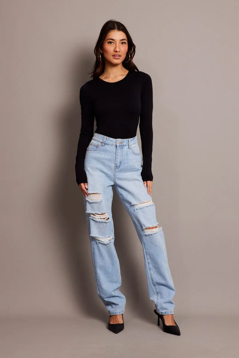 Black Bodysuit Long Sleeve Crew Neck Seamless sold by Ally Fashion product image thumbnail 2