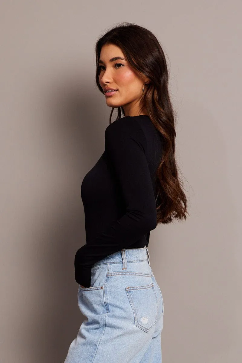 Black Bodysuit Long Sleeve Crew Neck Seamless sold by Ally Fashion product image thumbnail 3