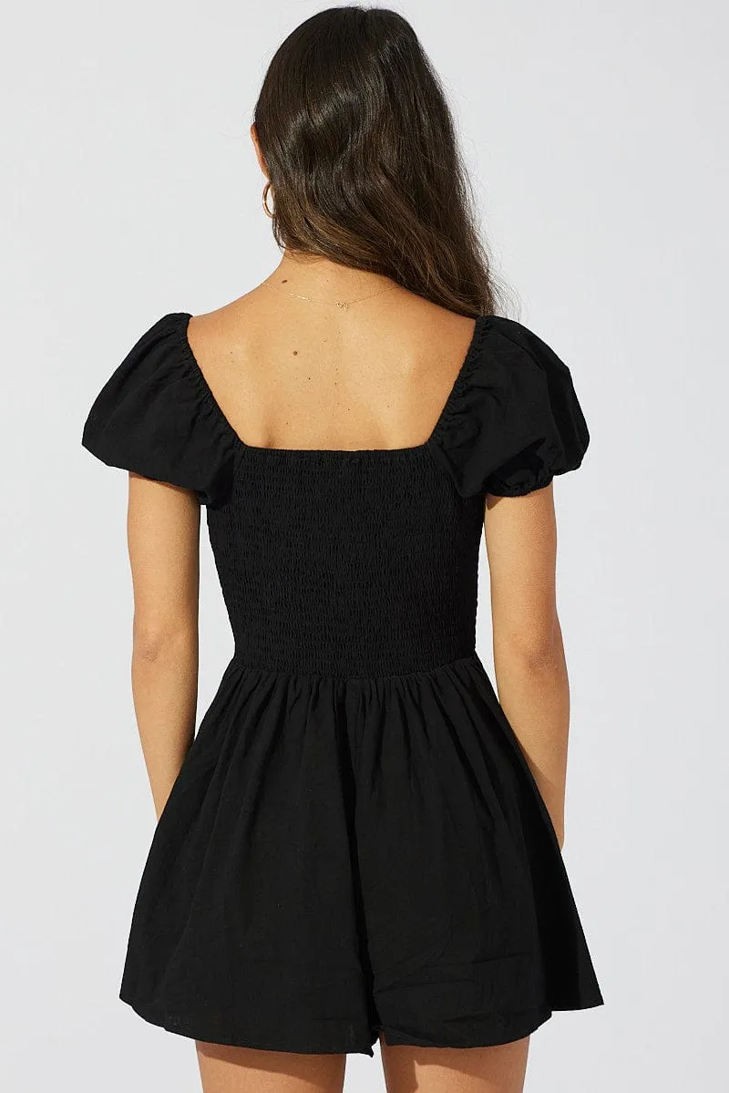Black Fit And Flare Playsuit Puff Sleeve sold by Ally Fashion product image thumbnail 5