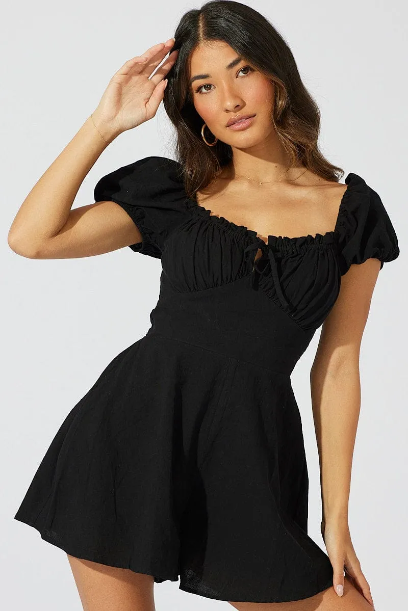 Black Fit And Flare Playsuit Puff Sleeve sold by Ally Fashion product image thumbnail 3