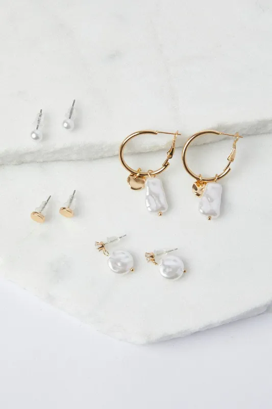 White Faux Pearl Earrings Set sold by Ally Fashion