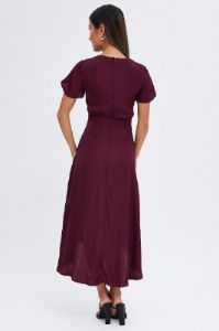 Purple Midi Dress Short Sleeve Tie Back Satin sold by Ally Fashion