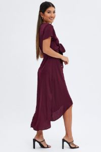 Purple Midi Dress Short Sleeve Tie Back Satin sold by Ally Fashion