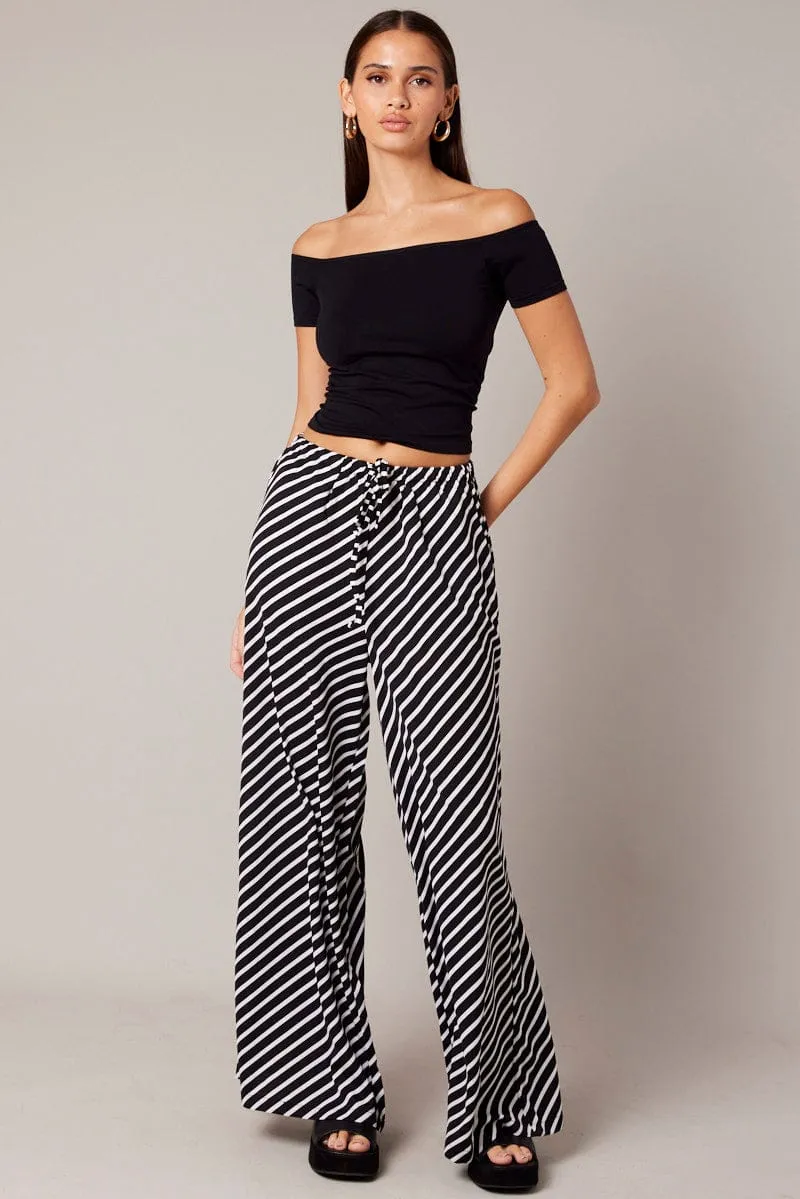 Black Stripe Wide Leg Pants High Rise sold by Ally Fashion product image thumbnail 2