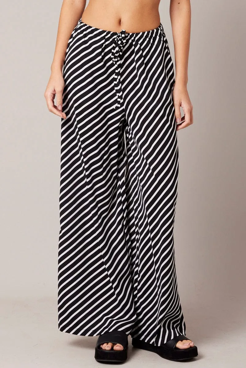 Black Stripe Wide Leg Pants High Rise sold by Ally Fashion product image thumbnail 3