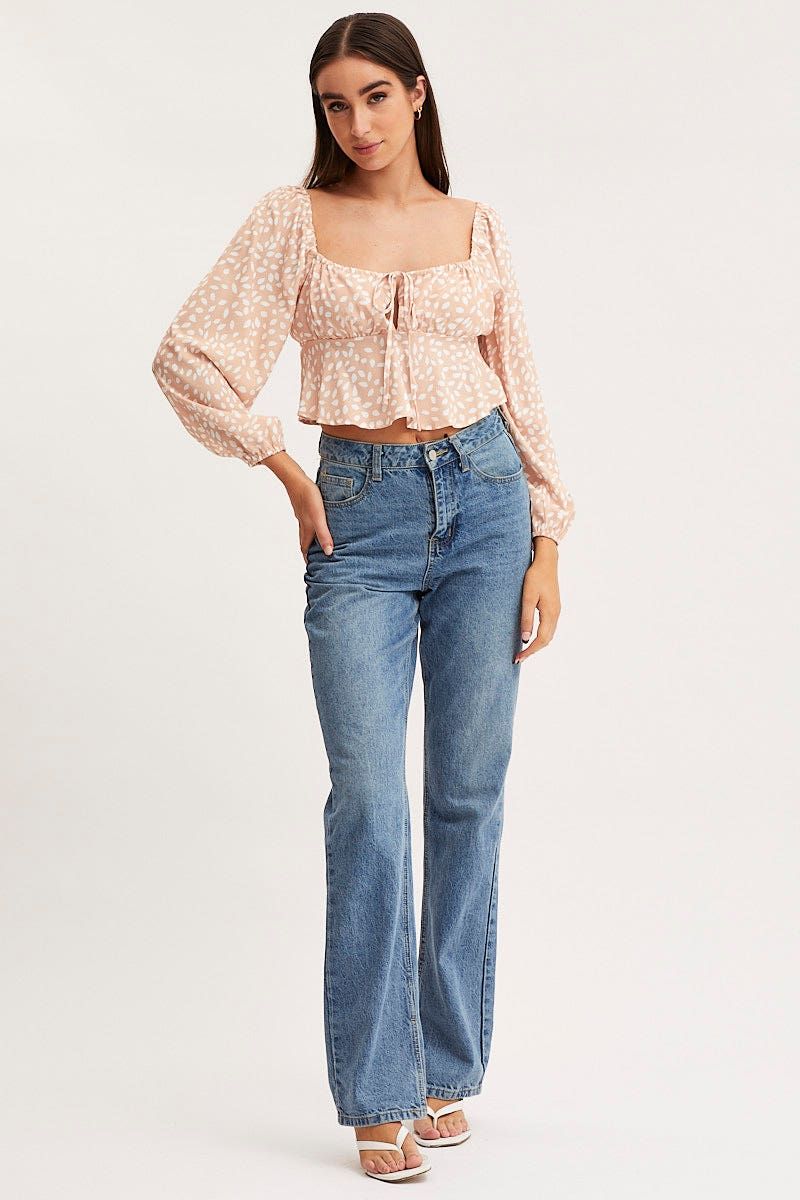 Print Tie Front Top Long Sleeve Crop sold by Ally Fashion product image thumbnail 2