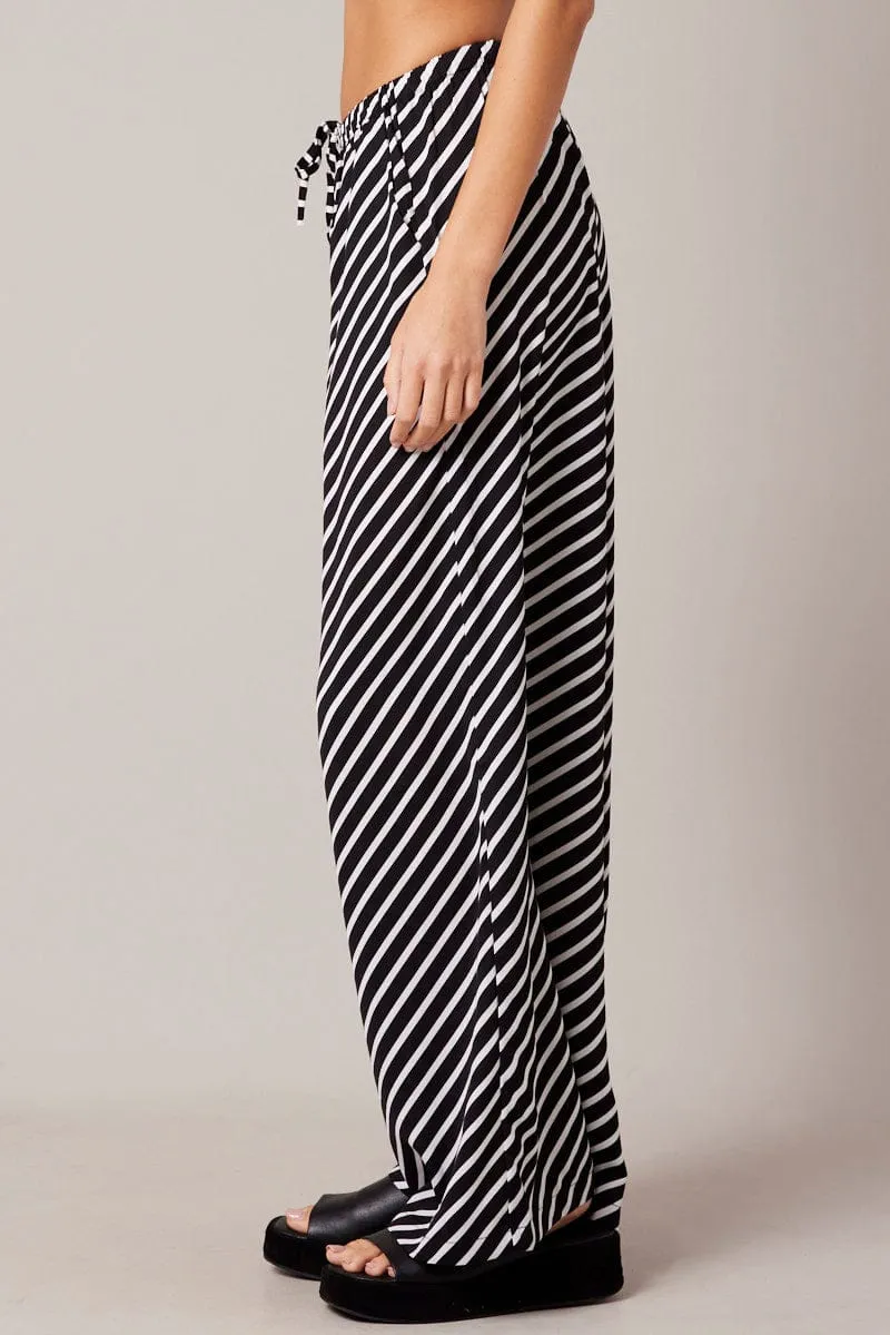 Black Stripe Wide Leg Pants High Rise sold by Ally Fashion product image thumbnail 4