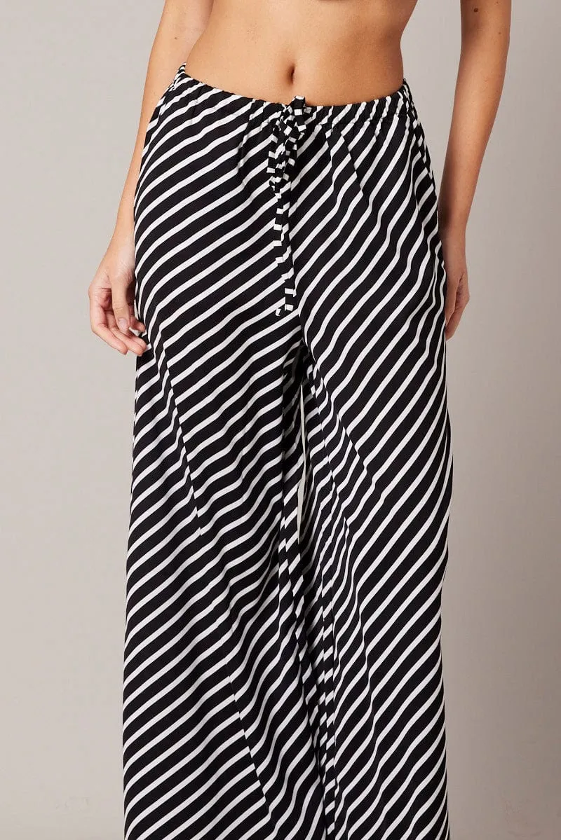 Black Stripe Wide Leg Pants High Rise sold by Ally Fashion