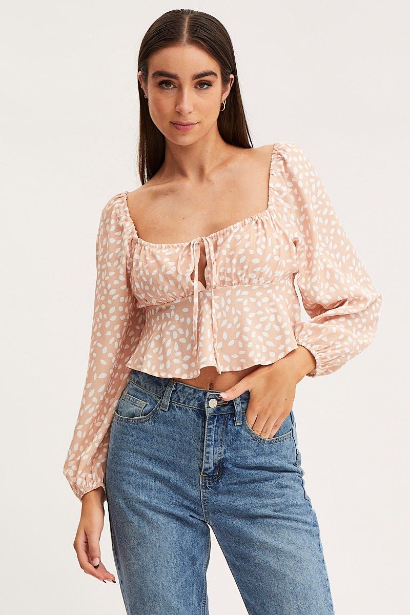 Print Tie Front Top Long Sleeve Crop sold by Ally Fashion product image thumbnail 3