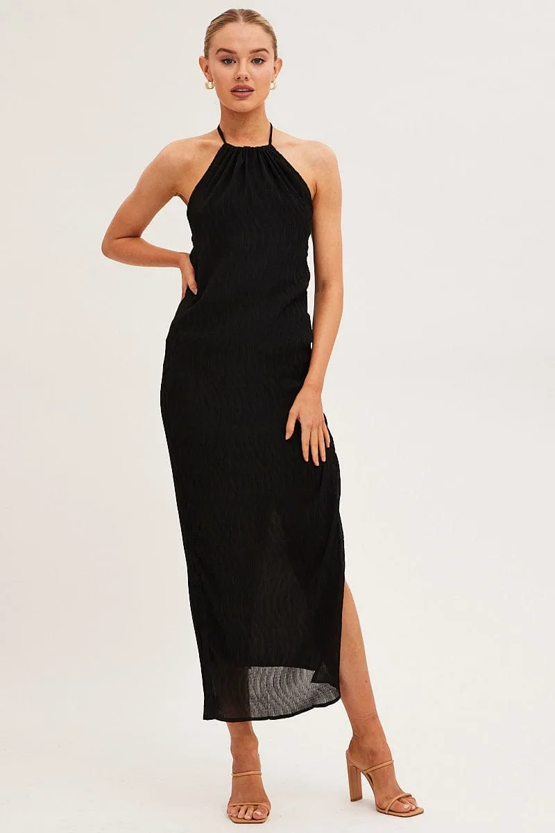 Black Textured Halter Dress Backless sold by Ally Fashion product image thumbnail 3