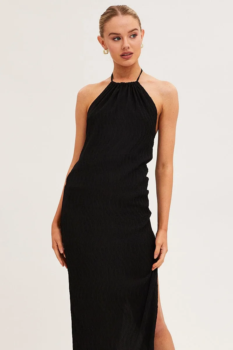 Black Textured Halter Dress Backless sold by Ally Fashion product image thumbnail 2