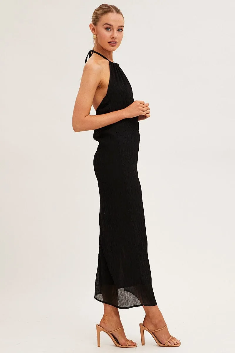 Black Textured Halter Dress Backless sold by Ally Fashion product image thumbnail 4