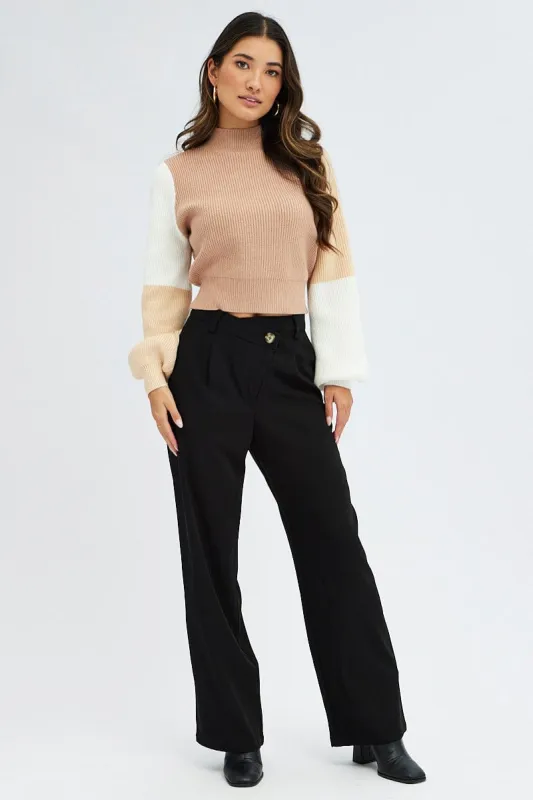 Black Wide Leg Pants Low Rise Cross over Waistband sold by Ally Fashion