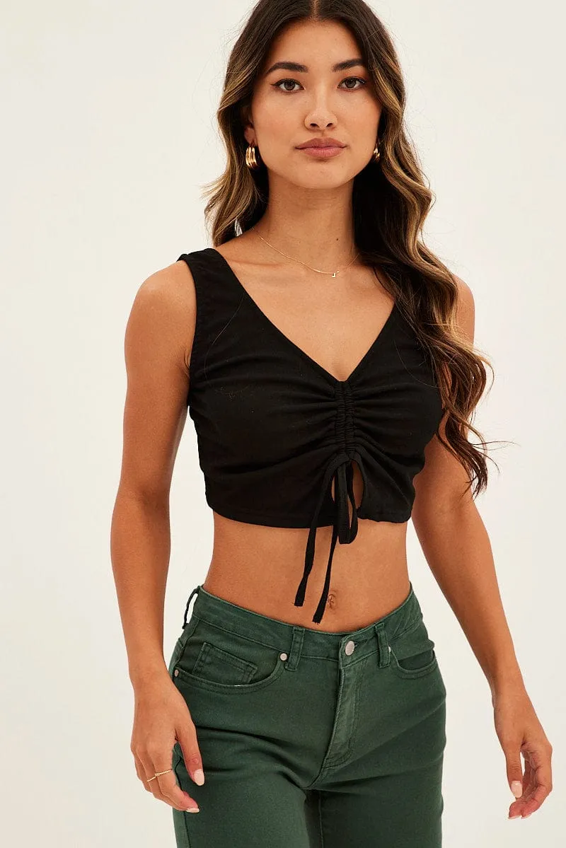 Black Butterfly Tank Drawstring Front Crop sold by Ally Fashion