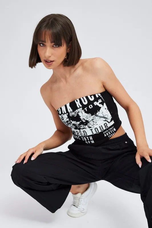 Black Graphic Boobtube Strapless sold by Ally Fashion