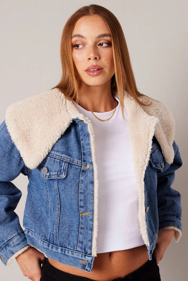 Denim Jacket Faux Fur sold by Ally Fashion