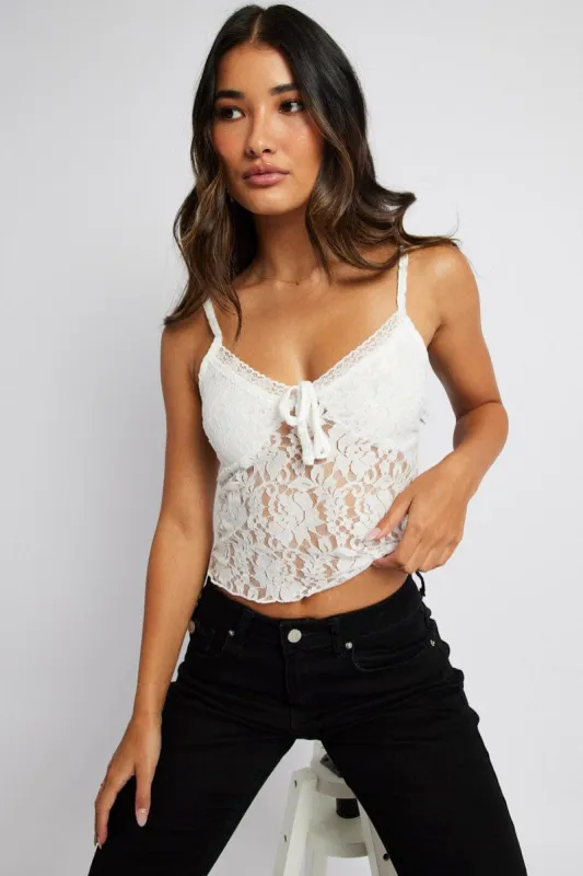 White Fitted Cami Lace sold by Ally Fashion