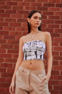 White Abstract Graphic Boob Tube sold by Ally Fashion