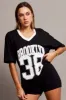 Black Graphic Tee V Neck Short Sleeve sold by Ally Fashion