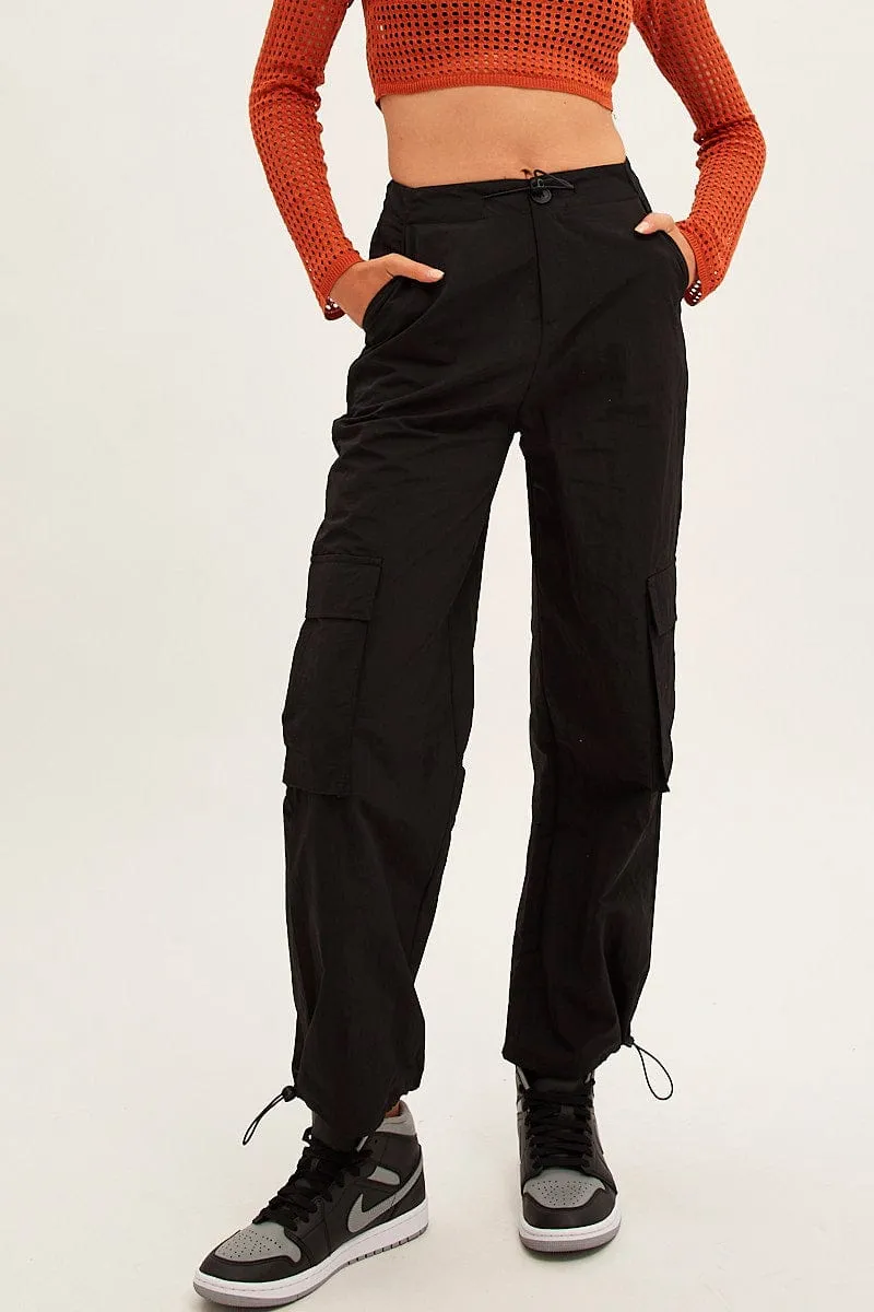 Black Cargo Parachute Pants sold by Ally Fashion product image thumbnail 2