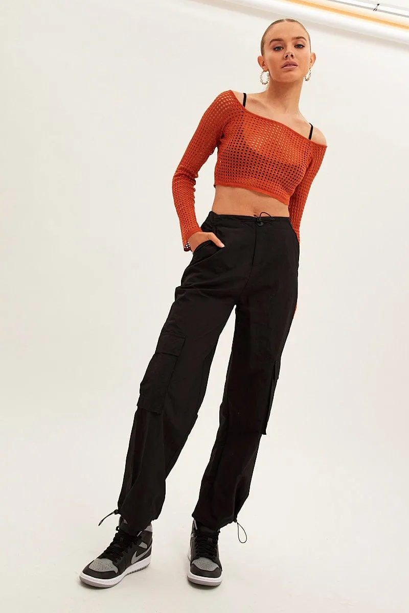 Black Cargo Parachute Pants sold by Ally Fashion