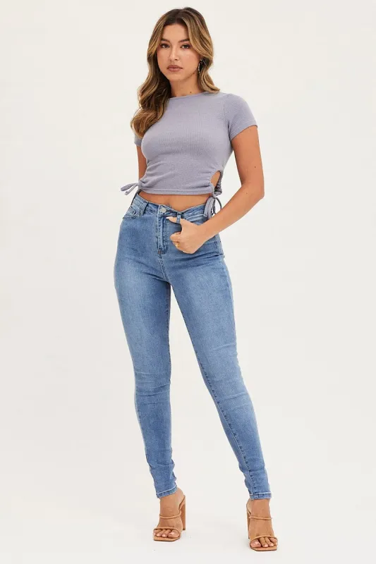 Blue Skinny Denim Jeans High Rise sold by Ally Fashion