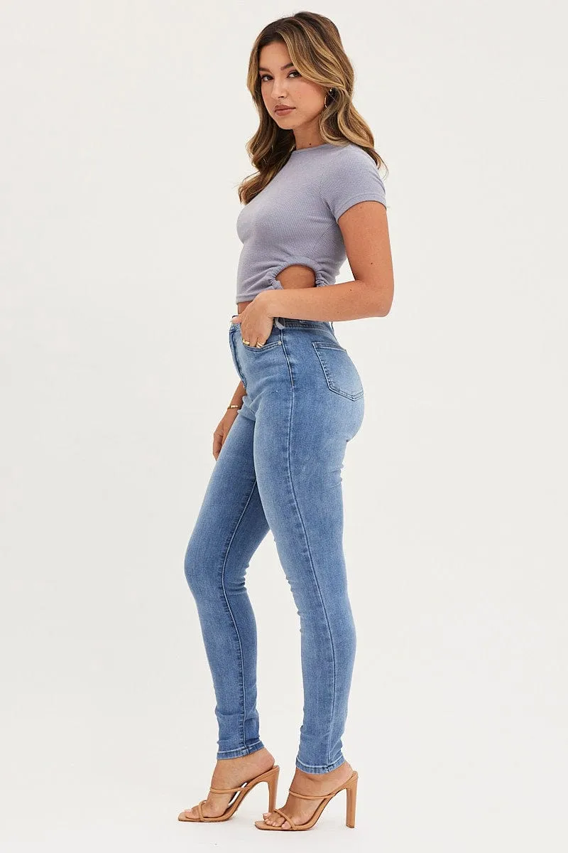 Blue Skinny Denim Jeans High Rise sold by Ally Fashion product image thumbnail 4