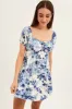 Blue Floral Fit And Flare Dress Short Sleeve Round Neck sold by Ally Fashion
