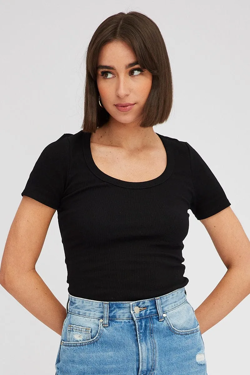Black T shirt Short sleeve Scoop Neck sold by Ally Fashion product image thumbnail 3