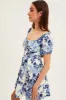 Blue Floral Fit And Flare Dress Short Sleeve Round Neck sold by Ally Fashion