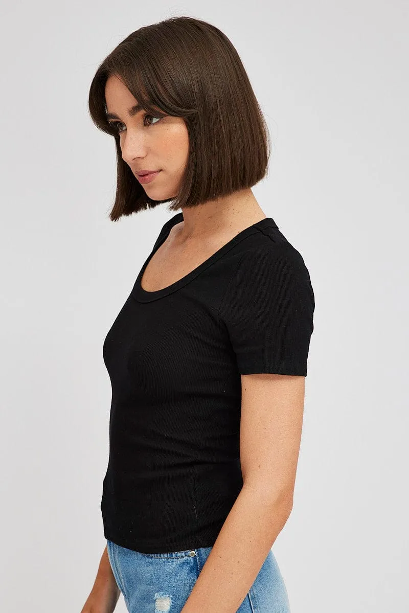 Black T shirt Short sleeve Scoop Neck sold by Ally Fashion product image thumbnail 4