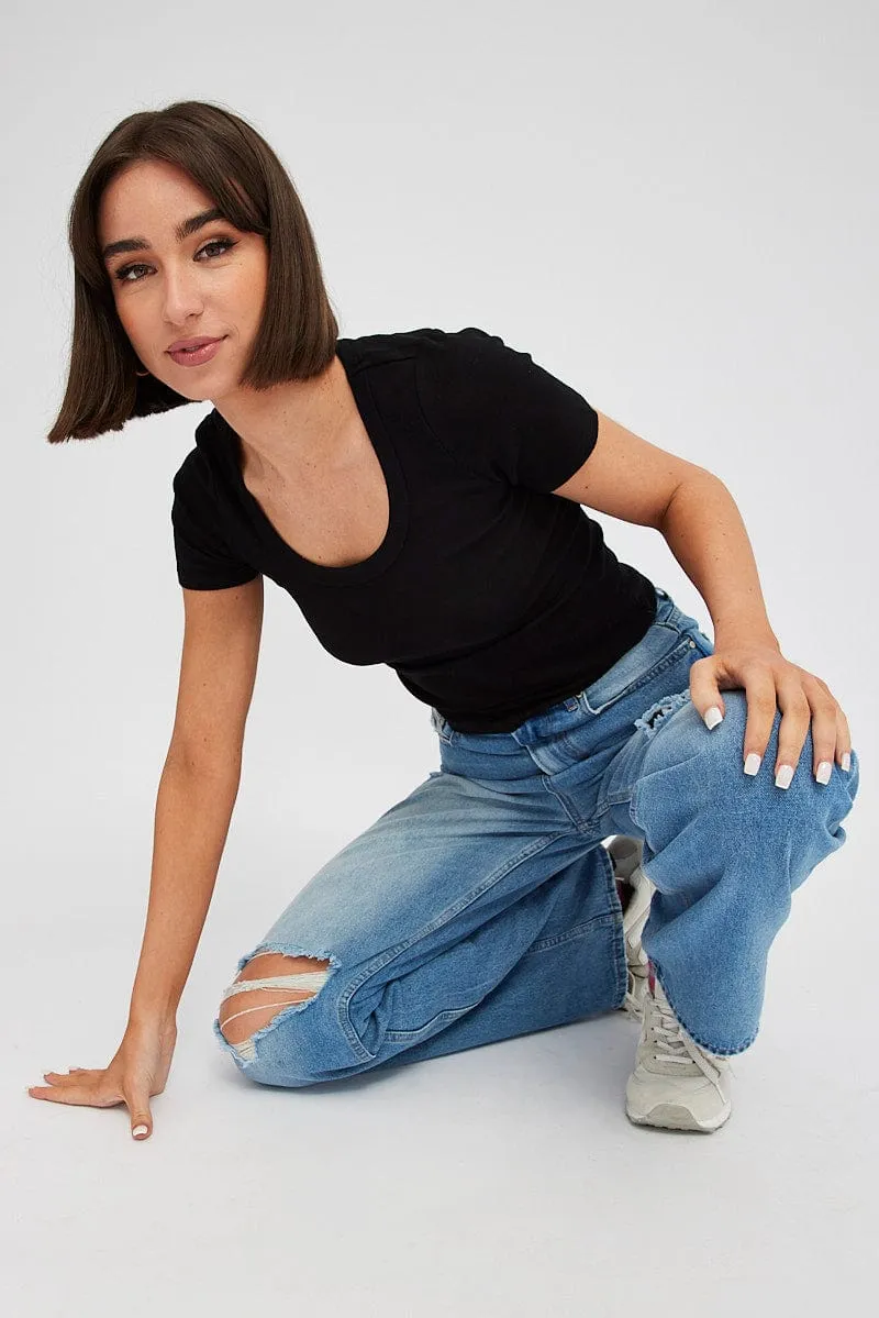 Black T shirt Short sleeve Scoop Neck sold by Ally Fashion