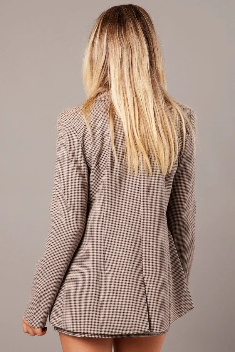 Brown Check Jacket Long Sleeve sold by Ally Fashion product image thumbnail 5