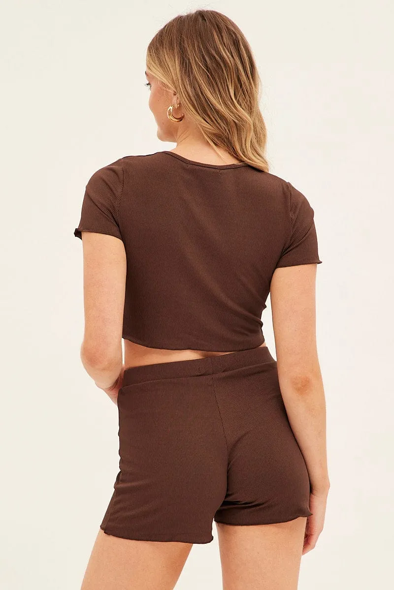 Brown Ruched Crop Top Loungewear Set sold by Ally Fashion product image thumbnail 5