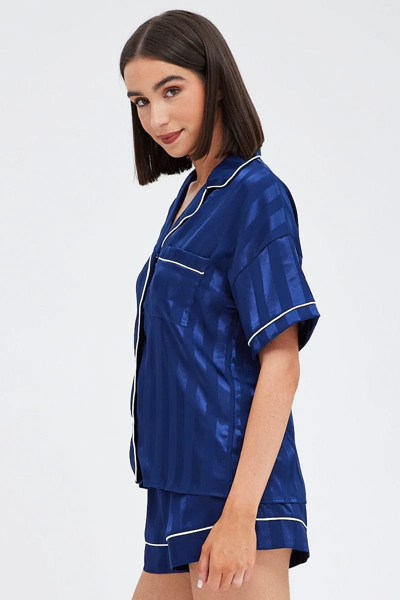 Blue Stripe Satin Pj Jacquard Stripe Piping Pyjama Set sold by Ally Fashion product image thumbnail 4