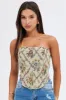 Camel Floral Corset Sleeveless Strapless Sweetheart Longline sold by Ally Fashion