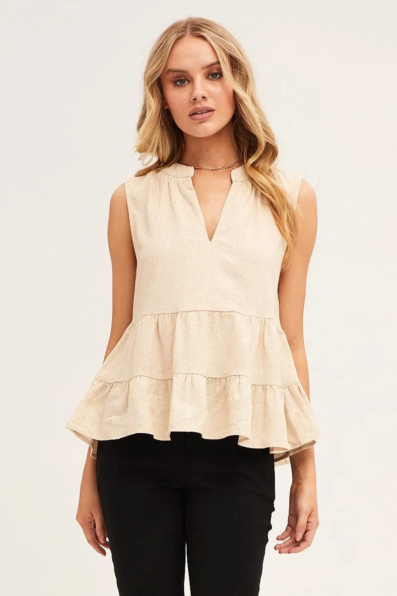 Beige Peplum Top Sleeveless sold by Ally Fashion product image thumbnail 3